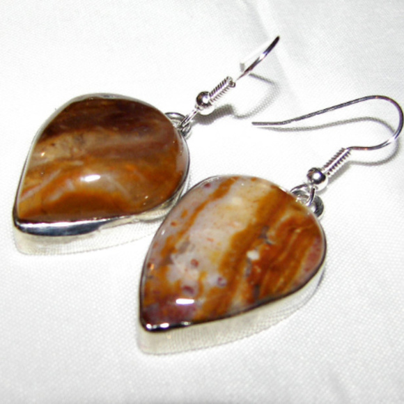 Sterling Silver Tiger eye  Large Dangle earrings - Picture 1 of 3